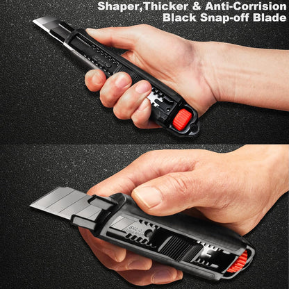 25mm Extra Heavy Duty Utility Knife with Double Lock Mechanism, Auto-Lock and Ratchet- Lock for Double Safety, SK2 Sharp Black Blade for Industrial or Construction Applications HT0254-KN