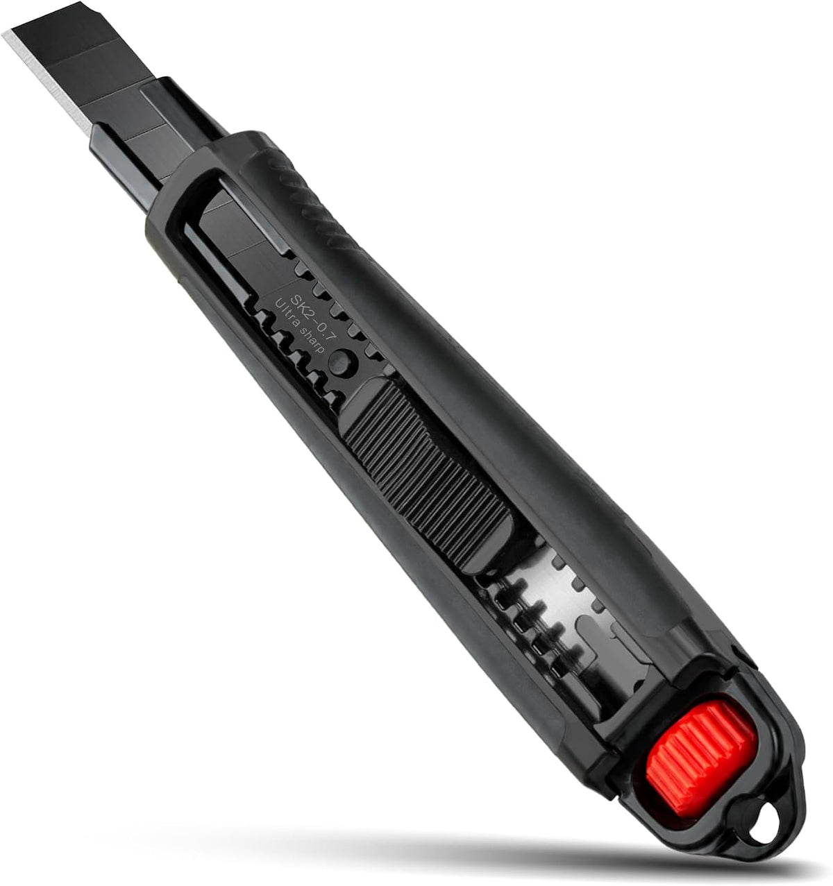 25mm Extra Heavy Duty Utility Knife with Double Lock Mechanism, Auto-Lock and Ratchet- Lock for Double Safety, SK2 Sharp Black Blade for Industrial or Construction Applications HT0254-KN