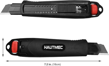 25mm Extra Heavy Duty Utility Knife with Double Lock Mechanism, Auto-Lock and Ratchet- Lock for Double Safety, SK2 Sharp Black Blade for Industrial or Construction Applications HT0254-KN