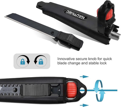 25mm Extra Heavy Duty Utility Knife with Double Lock Mechanism, Auto-Lock and Ratchet- Lock for Double Safety, SK2 Sharp Black Blade for Industrial or Construction Applications HT0254-KN