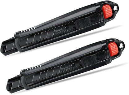 25mm Extra Heavy Duty Utility Knife with Double Lock Mechanism, Auto-Lock and Ratchet- Lock for Double Safety, SK2 Sharp Black Blade for Industrial or Construction Applications HT0254-KN