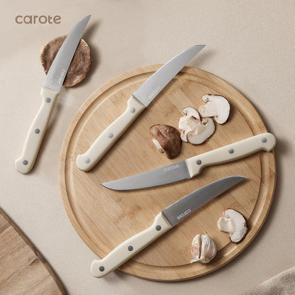 14-Piece Knife Set with Wood Block, Rust-Resistant, Cream | Razor-Sharp High Carbon Stainless Steel Knives, Long-Lasting Sharpness, Forged, Triple-Riveted Ergonomic Non-Slip Handles
