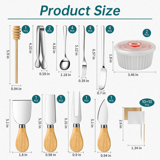 Charcuterie Boards Accessories Bowls with Lids, Cheese Butter Spreader Knife Set Mini Serving Tongs, Forks, Spoons,Dipping Bowls, Toothpick Flags, Honey Dippers For Party Platter Making (Silver)