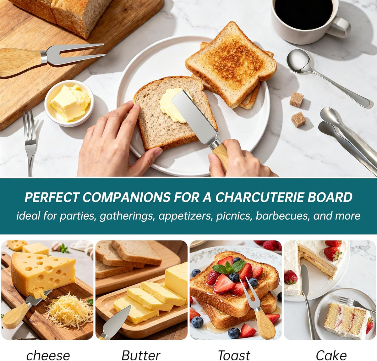 Charcuterie Boards Accessories Bowls with Lids, Cheese Butter Spreader Knife Set Mini Serving Tongs, Forks, Spoons,Dipping Bowls, Toothpick Flags, Honey Dippers For Party Platter Making (Silver)