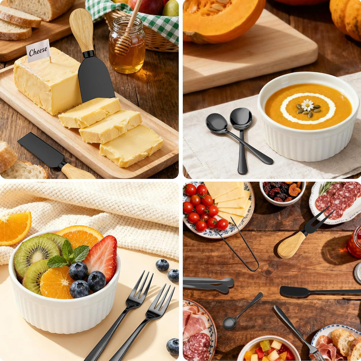 Charcuterie Boards Accessories Bowls with Lids, Cheese Butter Spreader Knife Set Mini Serving Tongs, Forks, Spoons,Dipping Bowls, Toothpick Flags, Honey Dippers For Party Platter Making (Silver)