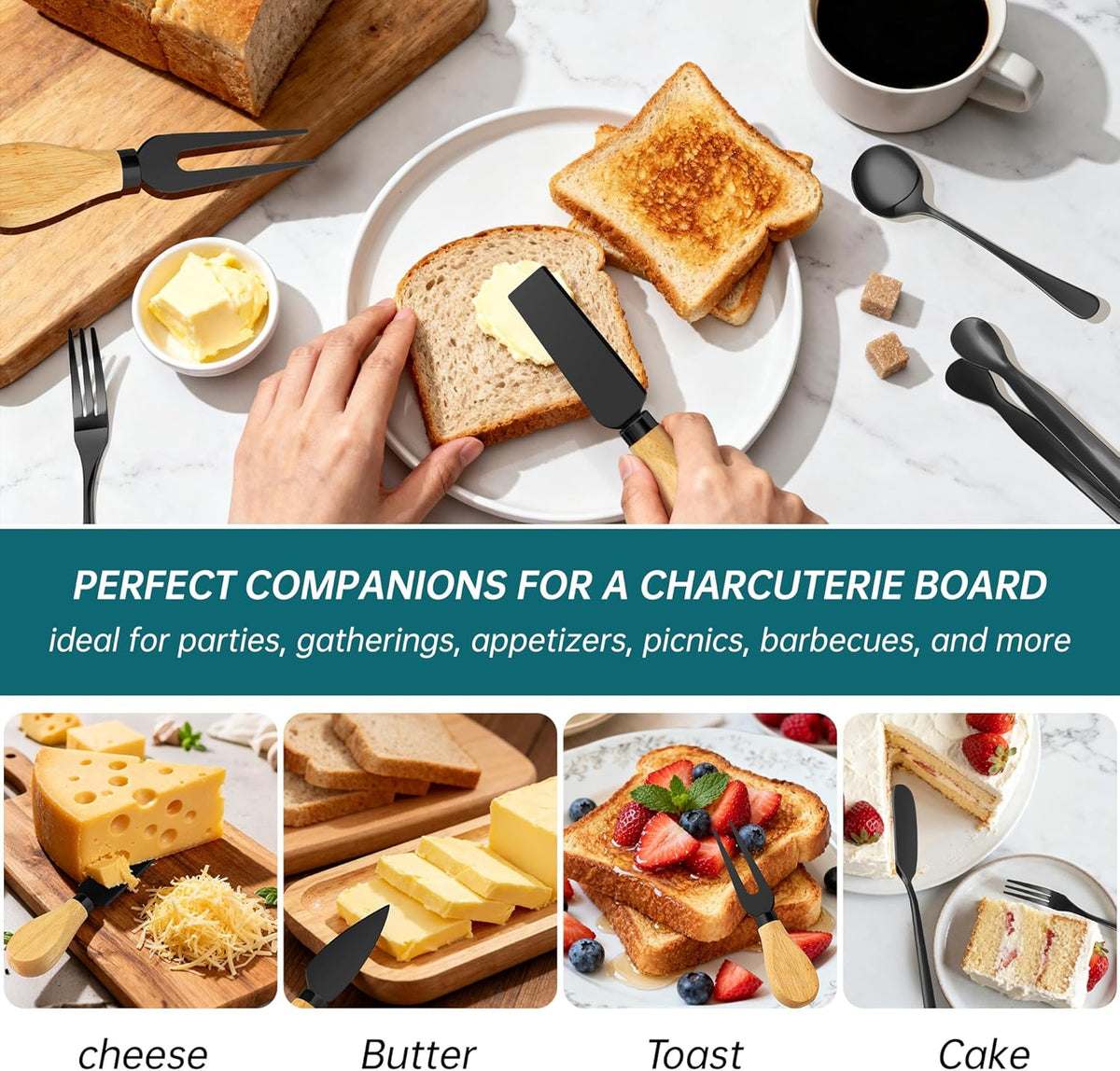 Charcuterie Boards Accessories Bowls with Lids, Cheese Butter Spreader Knife Set Mini Serving Tongs, Forks, Spoons,Dipping Bowls, Toothpick Flags, Honey Dippers For Party Platter Making (Silver)