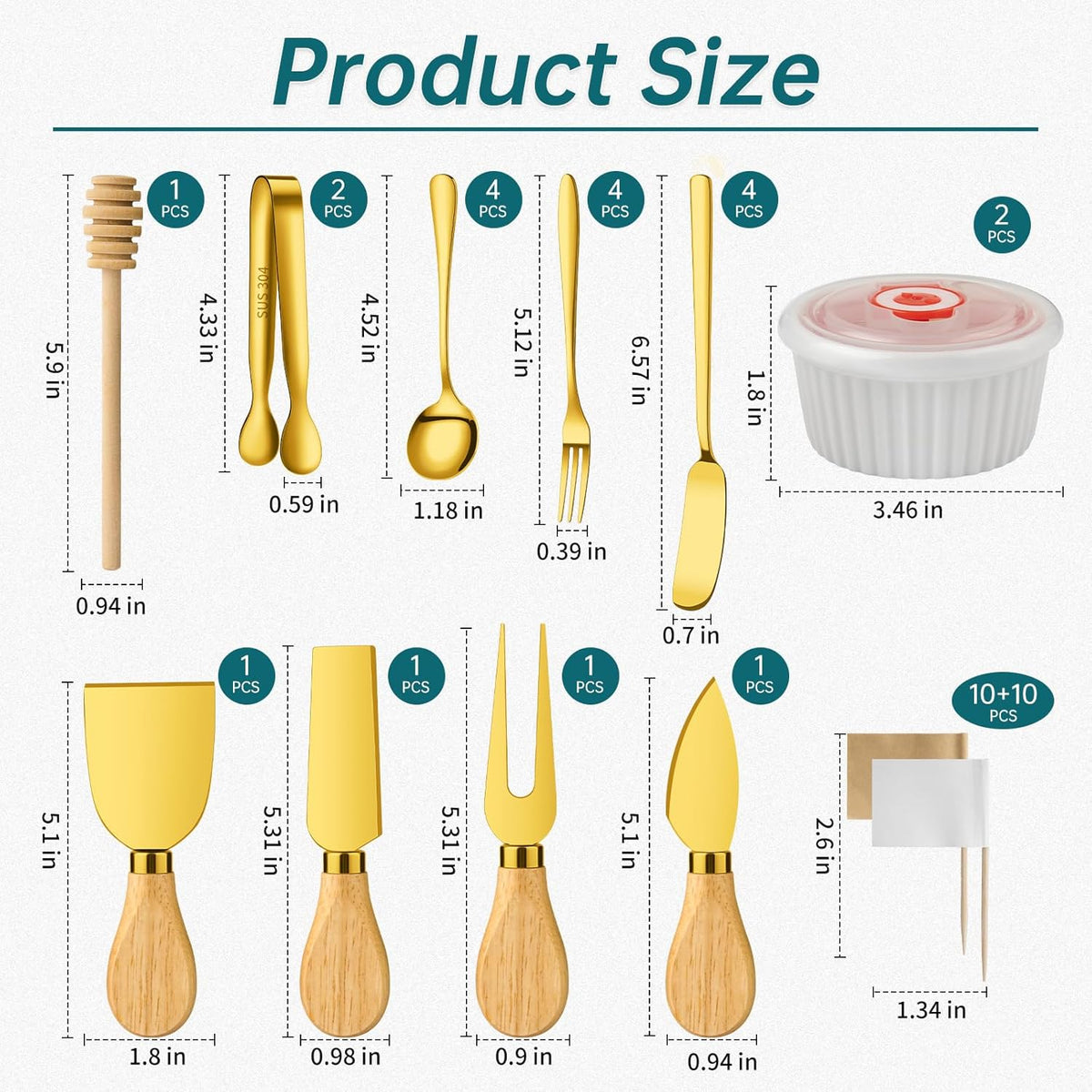 Charcuterie Boards Accessories Bowls with Lids, Cheese Butter Spreader Knife Set Mini Serving Tongs, Forks, Spoons,Dipping Bowls, Toothpick Flags, Honey Dippers For Party Platter Making (Silver)