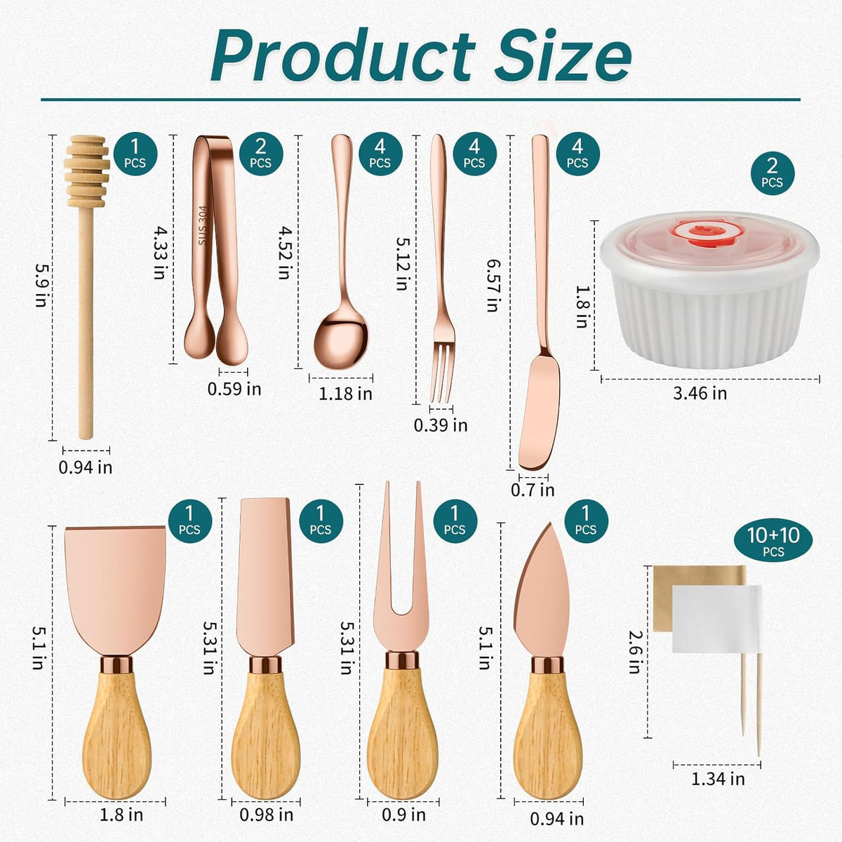 Charcuterie Boards Accessories Bowls with Lids, Cheese Butter Spreader Knife Set Mini Serving Tongs, Forks, Spoons,Dipping Bowls, Toothpick Flags, Honey Dippers For Party Platter Making (Silver)
