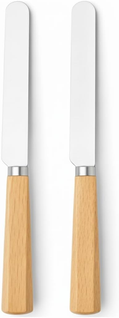 Butter Knife Set of 2 – Oak Wood Handle Butter Knives for Butter, Cheese, Jam, Cream Cheese, Toast, Pastry, Sandwich – 17.5cm Stainless Steel Spreader Knives