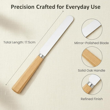 Butter Knife Set of 2 – Oak Wood Handle Butter Knives for Butter, Cheese, Jam, Cream Cheese, Toast, Pastry, Sandwich – 17.5cm Stainless Steel Spreader Knives