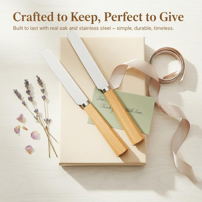 Butter Knife Set of 2 – Oak Wood Handle Butter Knives for Butter, Cheese, Jam, Cream Cheese, Toast, Pastry, Sandwich – 17.5cm Stainless Steel Spreader Knives