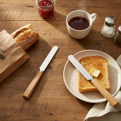 Butter Knife Set of 2 – Oak Wood Handle Butter Knives for Butter, Cheese, Jam, Cream Cheese, Toast, Pastry, Sandwich – 17.5cm Stainless Steel Spreader Knives