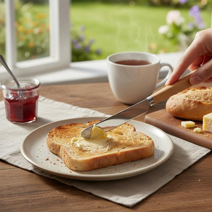 Butter Knife Set of 2 – Oak Wood Handle Butter Knives for Butter, Cheese, Jam, Cream Cheese, Toast, Pastry, Sandwich – 17.5cm Stainless Steel Spreader Knives