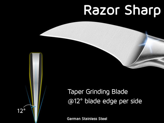 2.5 Inch Birds Beak Paring Knife, Sharp High Carbon Stainless Steel Curved Blade for Fruit and Vegetable Peeling Garnishing Cutting – Silver