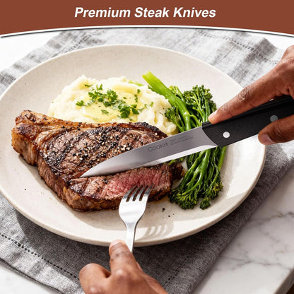 Knife Set with Block, 15 Pieces Kitchen Knife Set with Pine Block Holder, Knife Block Set with Sharpener, High Stainless Steel Knives with Comfortable-Grip ABS Handles
