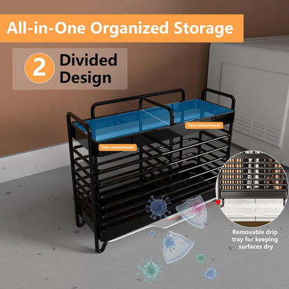 Kitchen Utensil Holder, Silverware Organizer Holder, Kitchen Counter Drainer Basket Cutlery for Flatware, Spoons, Forks, and Knives, Stainless Steel Utensil Drying Rack with Drain Tray (3 Cells)