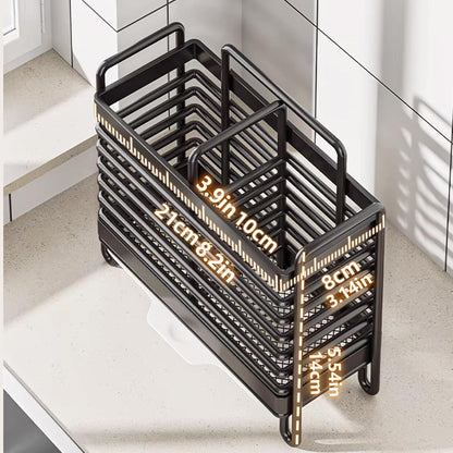 Kitchen Utensil Holder, Silverware Organizer Holder, Kitchen Counter Drainer Basket Cutlery for Flatware, Spoons, Forks, and Knives, Stainless Steel Utensil Drying Rack with Drain Tray (3 Cells)