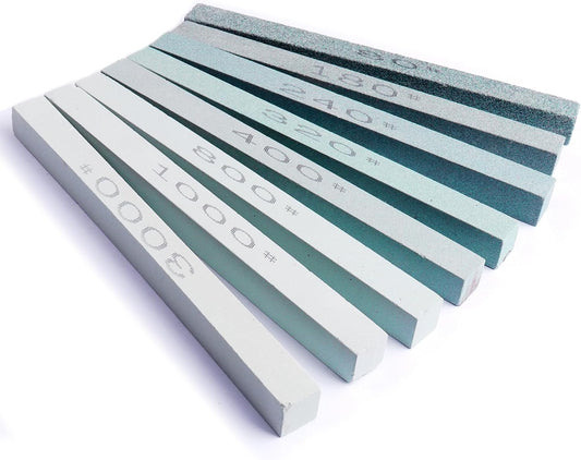 Sharpening Stone Sticks,8pcs Square Green Carbon Oilstone Sanding Bar for sharpening cutting tools, Honing Steel Tool (5.9 * 0.47 * 0.47Inch)