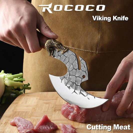 Viking Cleaver Knife Birthday - Kitchen Axe & Sheath Father Gift Men | Hand Forged High Carbon Steel Butcher Meat Cutting Boning Knife for Home Outdoor BBQ Camping Chirstmas Mother