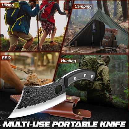 Viking Cleaver Knife Birthday - Kitchen Axe & Sheath Father Gift Men | Hand Forged High Carbon Steel Butcher Meat Cutting Boning Knife for Home Outdoor BBQ Camping Chirstmas Mother