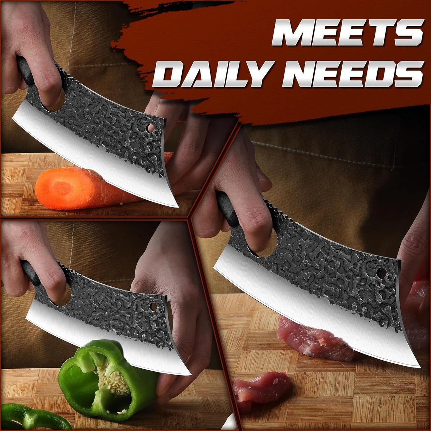 Viking Cleaver Knife Birthday - Kitchen Axe & Sheath Father Gift Men | Hand Forged High Carbon Steel Butcher Meat Cutting Boning Knife for Home Outdoor BBQ Camping Chirstmas Mother