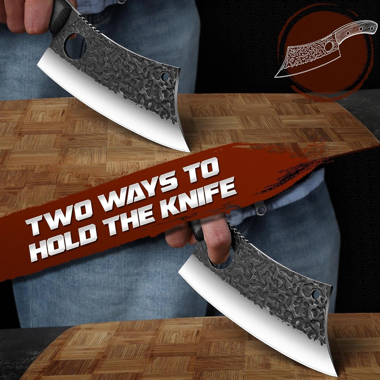 Viking Cleaver Knife Birthday - Kitchen Axe & Sheath Father Gift Men | Hand Forged High Carbon Steel Butcher Meat Cutting Boning Knife for Home Outdoor BBQ Camping Chirstmas Mother