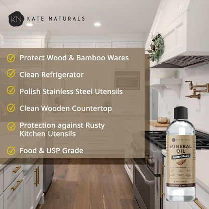 Mineral Oil for Wood Cutting Board, Butcher Block, and Knife. Food Grade Mineral Oil for Wooden Cutting Board & Utensils (8oz, Food Safe)