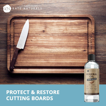 Mineral Oil for Wood Cutting Board, Butcher Block, and Knife. Food Grade Mineral Oil for Wooden Cutting Board & Utensils (8oz, Food Safe)