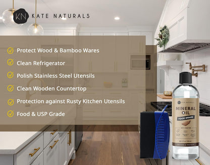 Mineral Oil for Wood Cutting Board, Butcher Block, and Knife. Food Grade Mineral Oil for Wooden Cutting Board & Utensils (8oz, Food Safe)