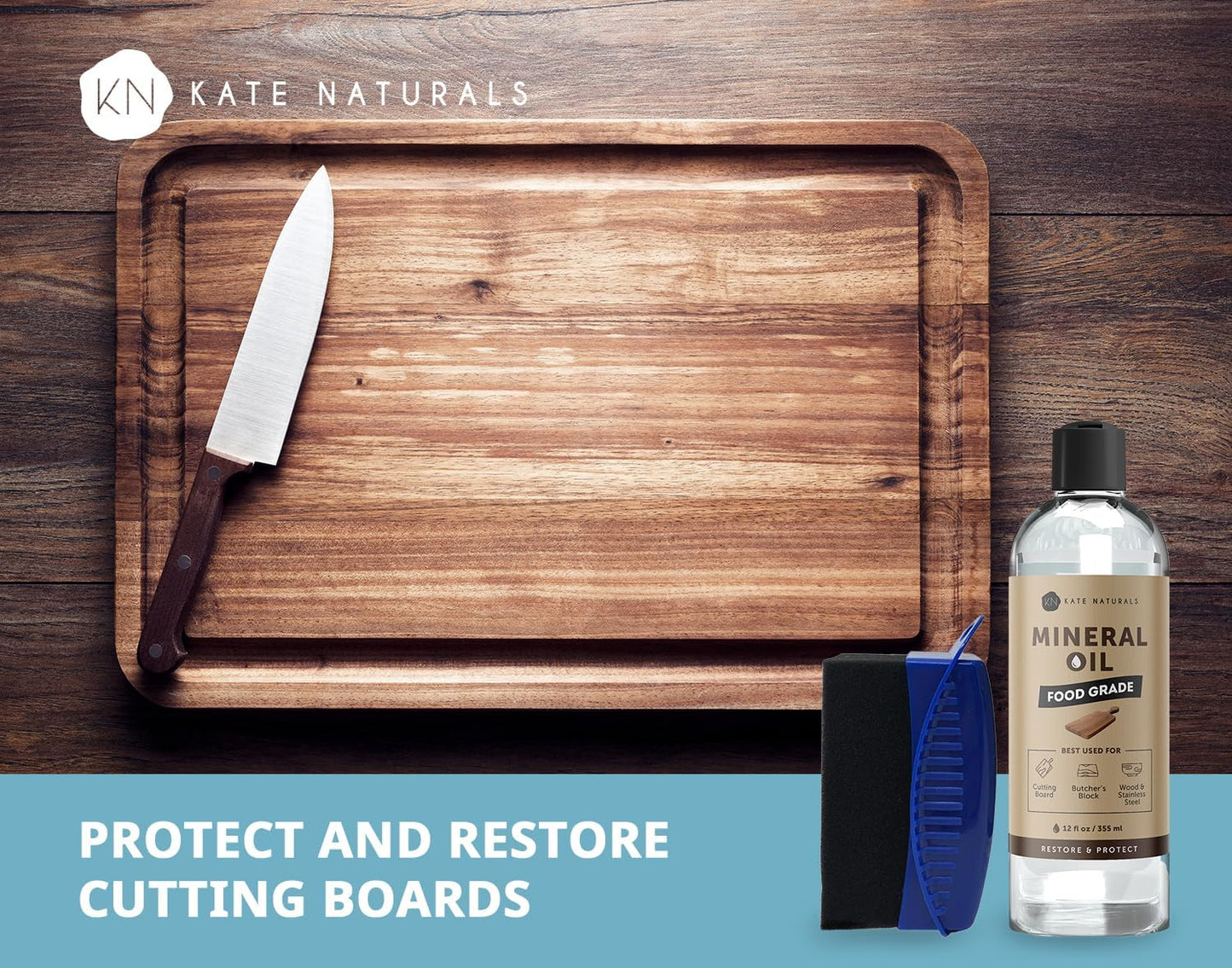 Mineral Oil for Wood Cutting Board, Butcher Block, and Knife. Food Grade Mineral Oil for Wooden Cutting Board & Utensils (8oz, Food Safe)