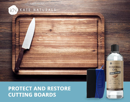 Mineral Oil for Wood Cutting Board, Butcher Block, and Knife. Food Grade Mineral Oil for Wooden Cutting Board & Utensils (8oz, Food Safe)