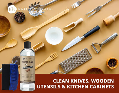 Mineral Oil for Wood Cutting Board, Butcher Block, and Knife. Food Grade Mineral Oil for Wooden Cutting Board & Utensils (8oz, Food Safe)