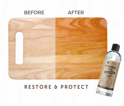 Mineral Oil for Wood Cutting Board, Butcher Block, and Knife. Food Grade Mineral Oil for Wooden Cutting Board & Utensils (8oz, Food Safe)
