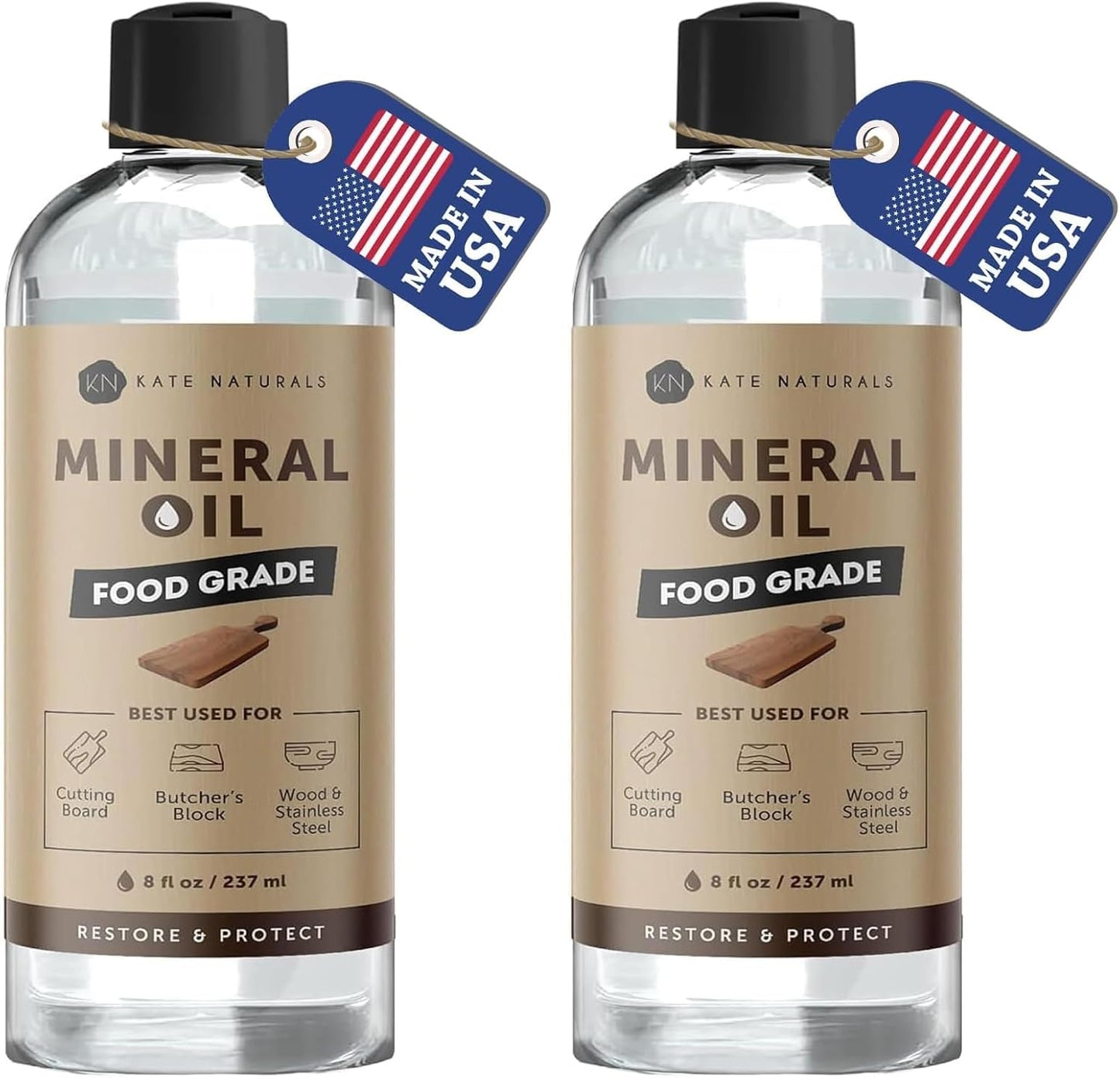Mineral Oil for Wood Cutting Board, Butcher Block, and Knife. Food Grade Mineral Oil for Wooden Cutting Board & Utensils (8oz, Food Safe)