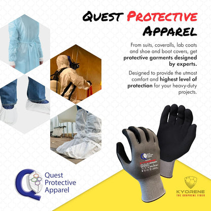 Quest Cut Resistant Work Gloves, ANSI A1, Large, Pack of 3 | Lightweight breathable grip gloves for gardening, DIY, mechanical and general handling; unisex