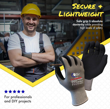 Quest Cut Resistant Work Gloves, ANSI A1, Large, Pack of 3 | Lightweight breathable grip gloves for gardening, DIY, mechanical and general handling; unisex