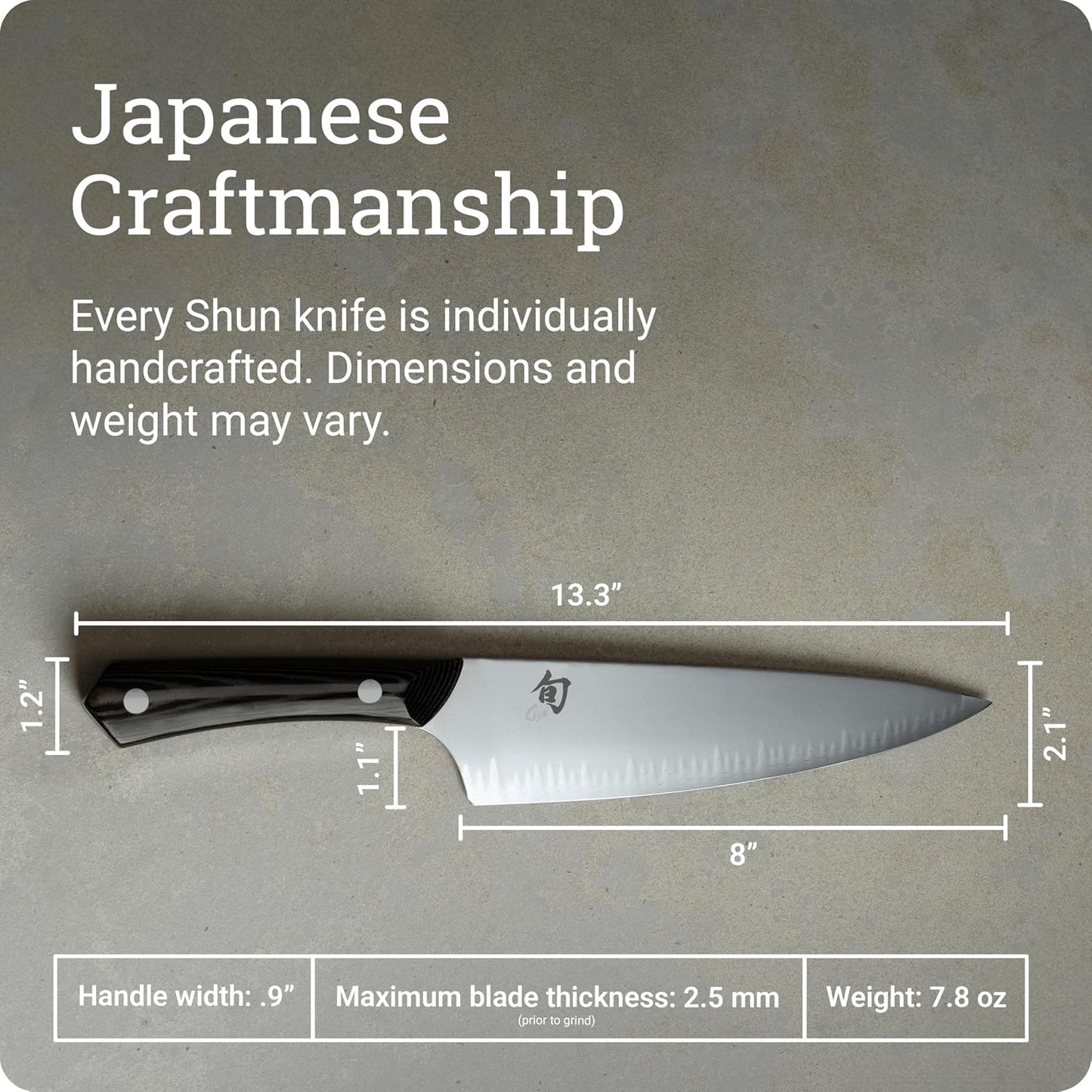 Narukami 8" Chef's Knife | Handcrafted Japanese Kitchen Knife, Blue II Carbon Steel Core and San Mai Stainless Steel Cladding, Micarta Handle