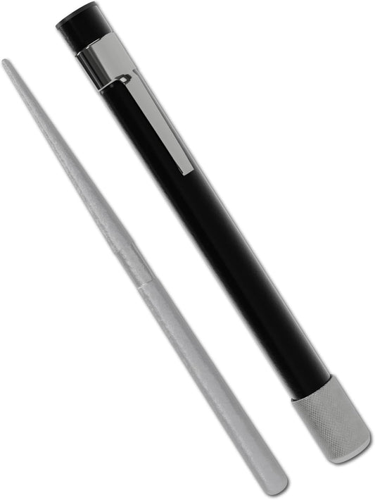Serrated Knife Sharpener - Retractable Diamond Rod Pocket Sharpener for Serrated & Straight Blades (Black)