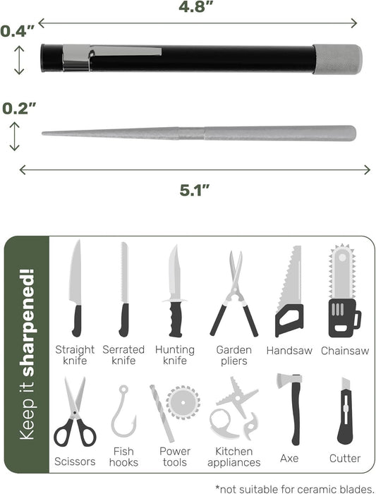 Serrated Knife Sharpener - Retractable Diamond Rod Pocket Sharpener for Serrated & Straight Blades (Black)
