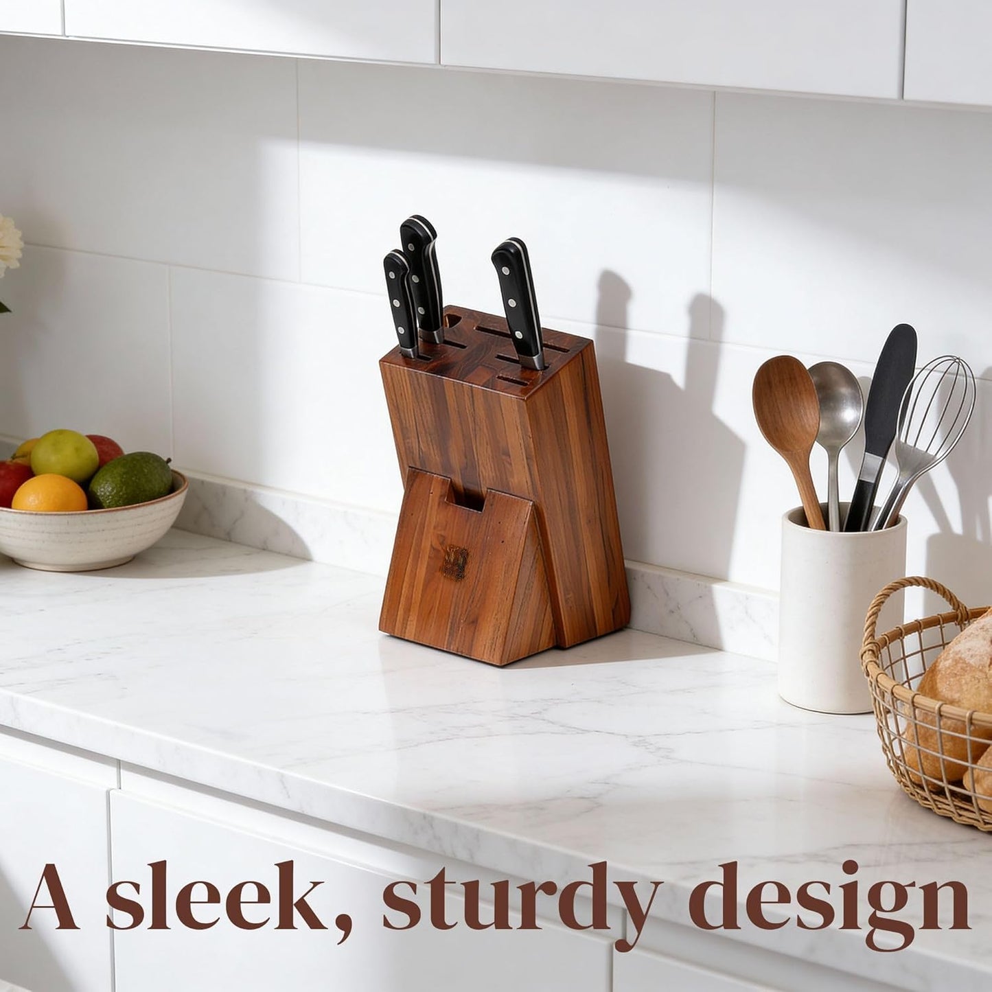 Premium Knife Block Holder with 6 Slots – Compact Countertop Knife Organizer 7.48 x 6.3 x 11.8 Inch – Sleek & Sturdy Kitchen Knife Storage for Chef, Bread & Utility Knives
