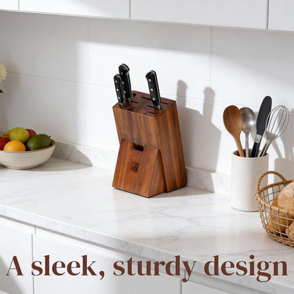 Premium Knife Block Holder with 6 Slots – Compact Countertop Knife Organizer 7.48 x 6.3 x 11.8 Inch – Sleek & Sturdy Kitchen Knife Storage for Chef, Bread & Utility Knives
