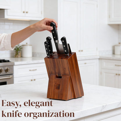 Premium Knife Block Holder with 6 Slots – Compact Countertop Knife Organizer 7.48 x 6.3 x 11.8 Inch – Sleek & Sturdy Kitchen Knife Storage for Chef, Bread & Utility Knives