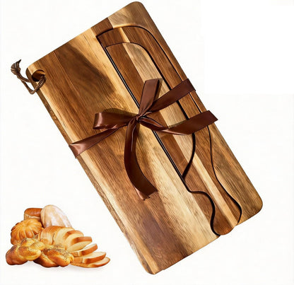 Wooden Sourdough Bread Cutting Board with Integrated Knife | Manual Sourdough Bread Knife, For Homemade Sourdough, Baguette, Bagels, Bakers Gift