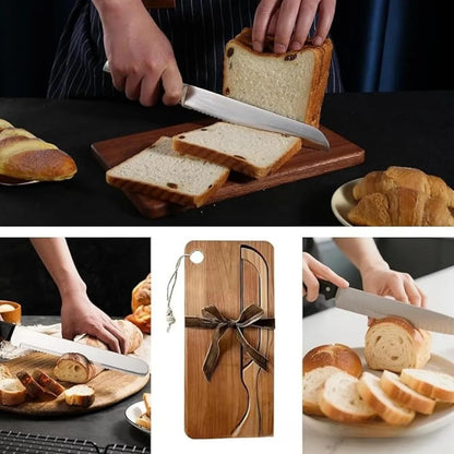 Wooden Sourdough Bread Cutting Board with Integrated Knife | Manual Sourdough Bread Knife, For Homemade Sourdough, Baguette, Bagels, Bakers Gift