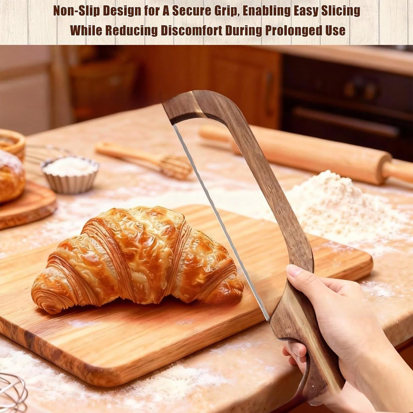 Wooden Sourdough Bread Cutting Board with Integrated Knife | Manual Sourdough Bread Knife, For Homemade Sourdough, Baguette, Bagels, Bakers Gift