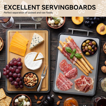Titanium Cutting Board for Kitchen - Double Sided Reversible Chopping Board, Titanium & Bamboo Wood Cutting Board for Meat, Vegetables and Fruit, Easy to Clean,Mothers Day Gifts (16×11)