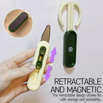 Magnetic Scissors and Box Cutter Set - Retractable Utility Knife with Serrated Blade, Non-Stick Fluorine Coating, Safe and Always Handy for Kitchen and Office Use (Milk Green)