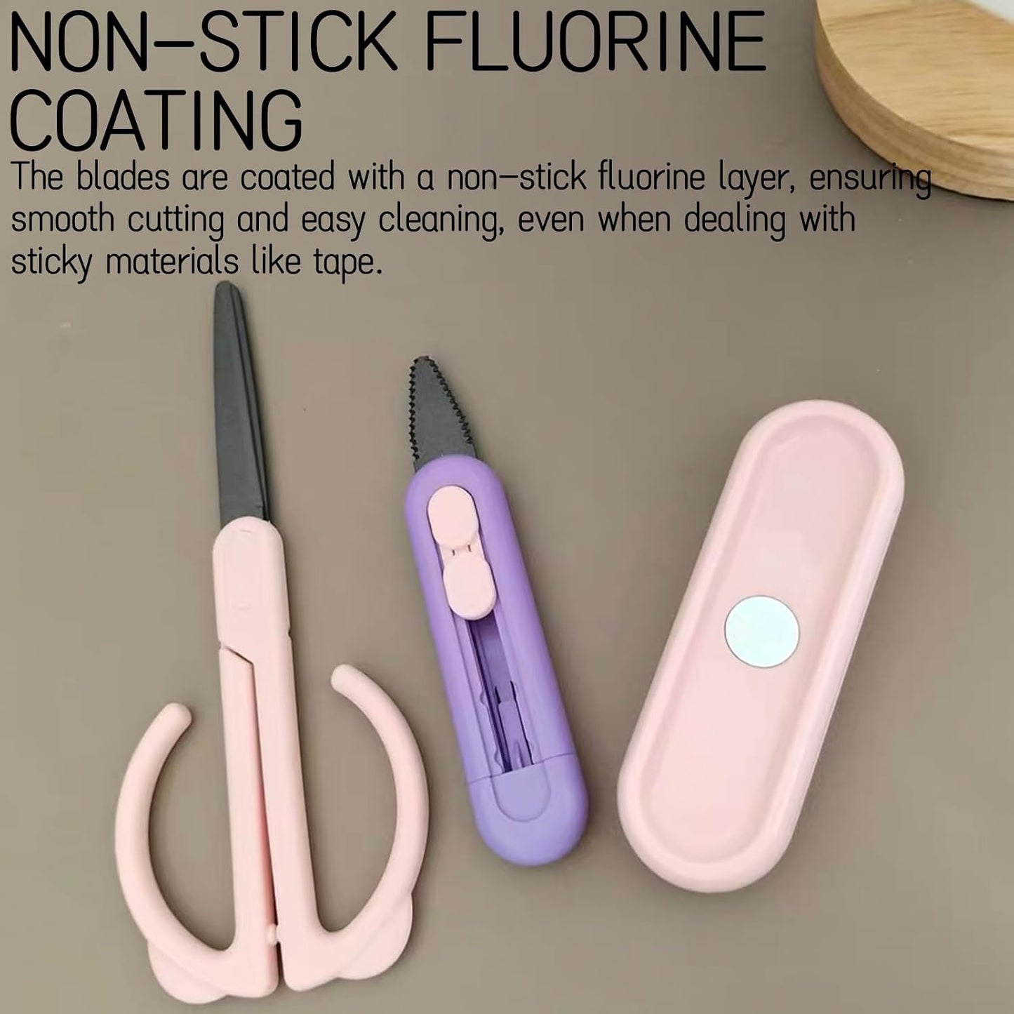 Magnetic Scissors and Box Cutter Set - Retractable Utility Knife with Serrated Blade, Non-Stick Fluorine Coating, Safe and Always Handy for Kitchen and Office Use (Milk Green)