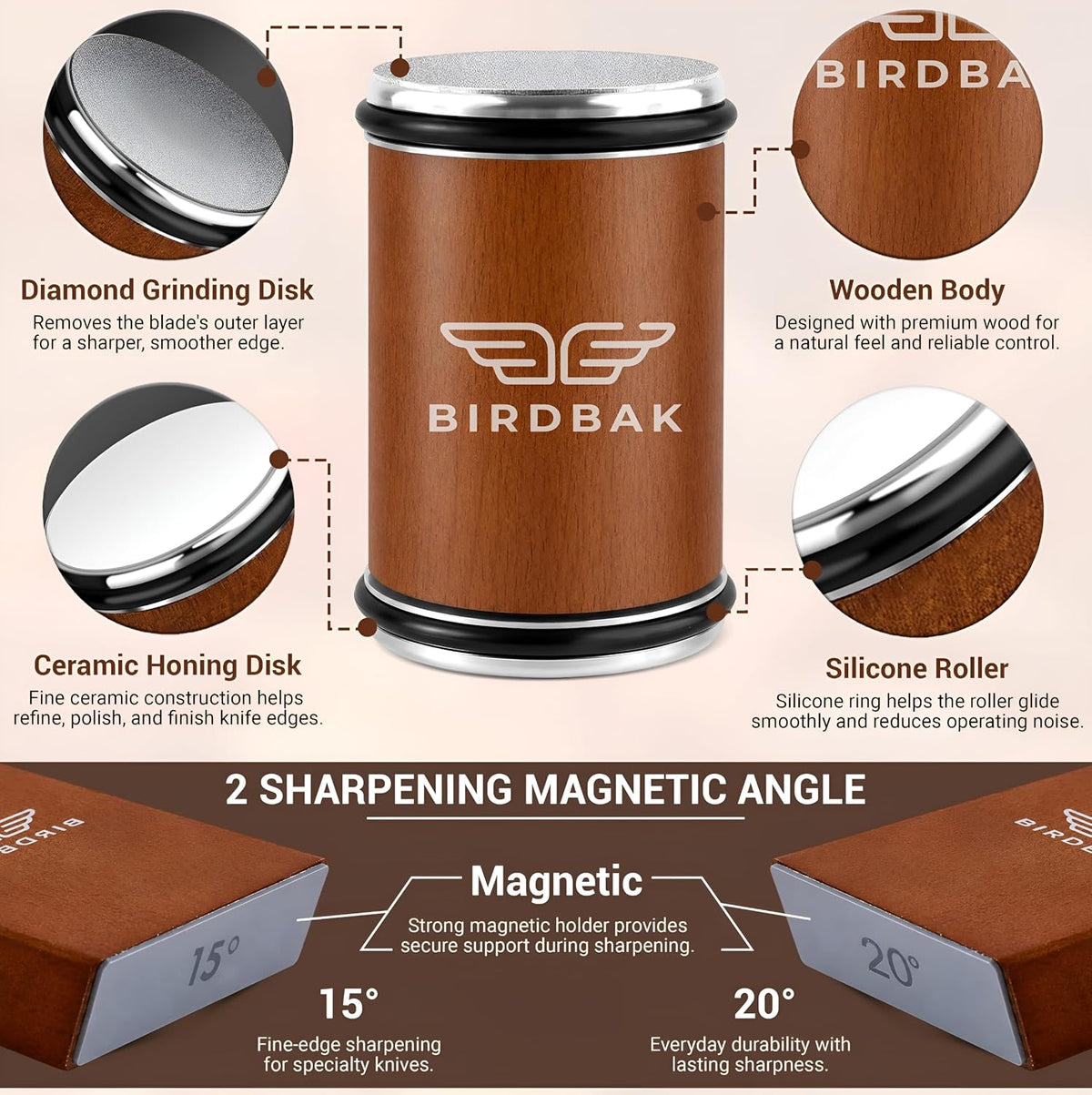 The Original Premium Rolling Knife Sharpener Kit - Ultimate Knife Sharpening Solution - With Diamonds and Ceramic for Steel of Any Hardness, Knife Sharpener 15 and 20 degree For Kitchen Knives