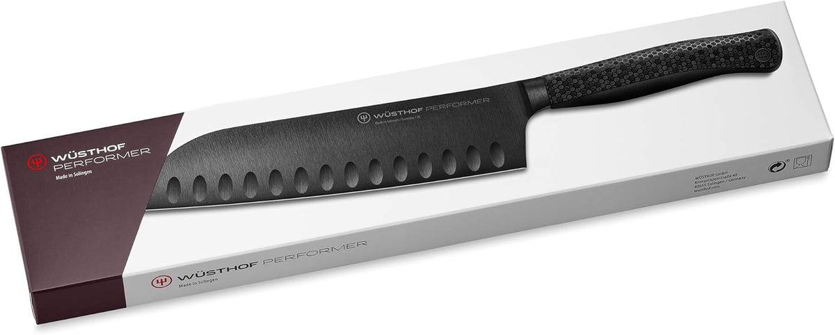 Wüsthof Performer 7" Hollow Edge Santoku Knife, Black